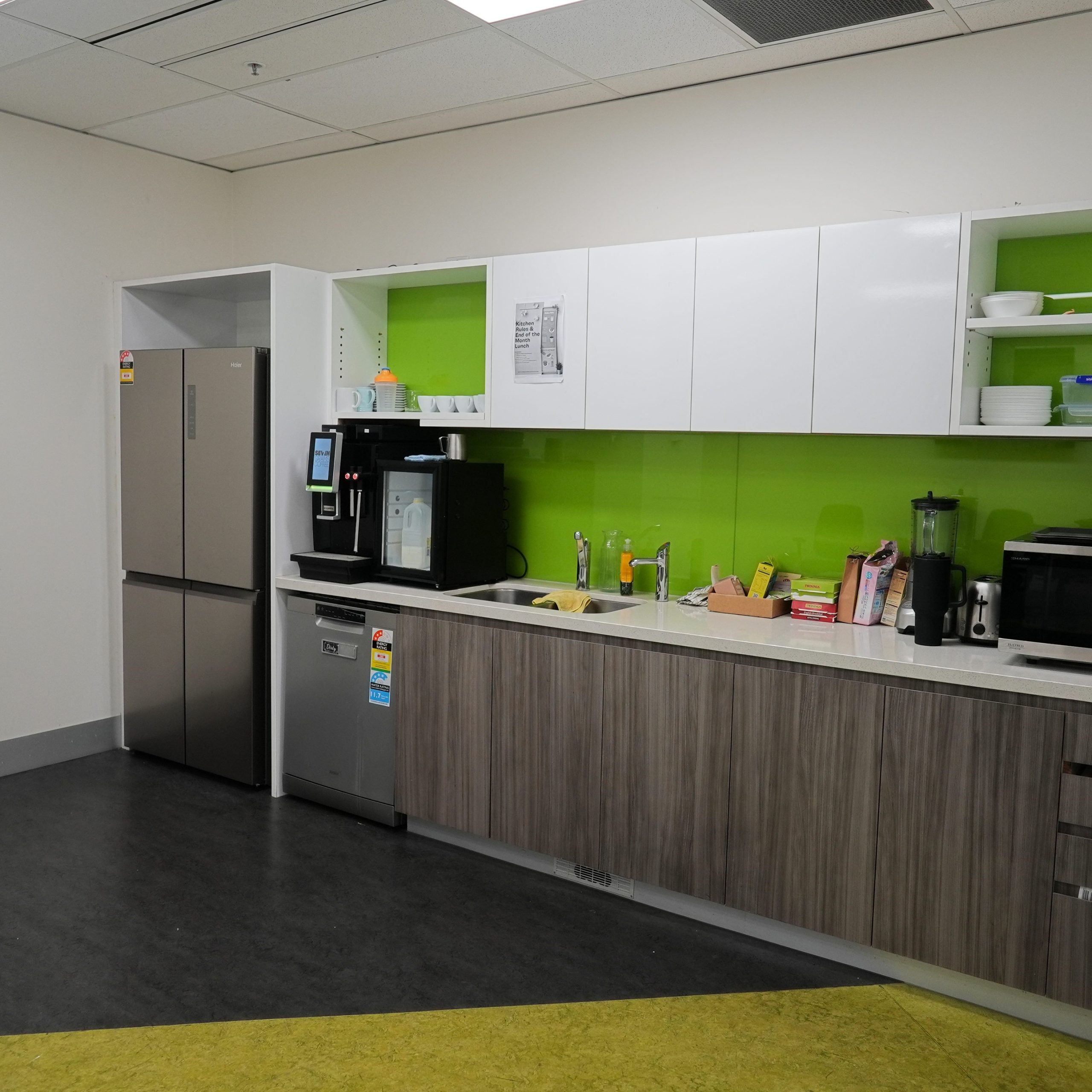 Office kitchen and pantry area within Melbourne office space